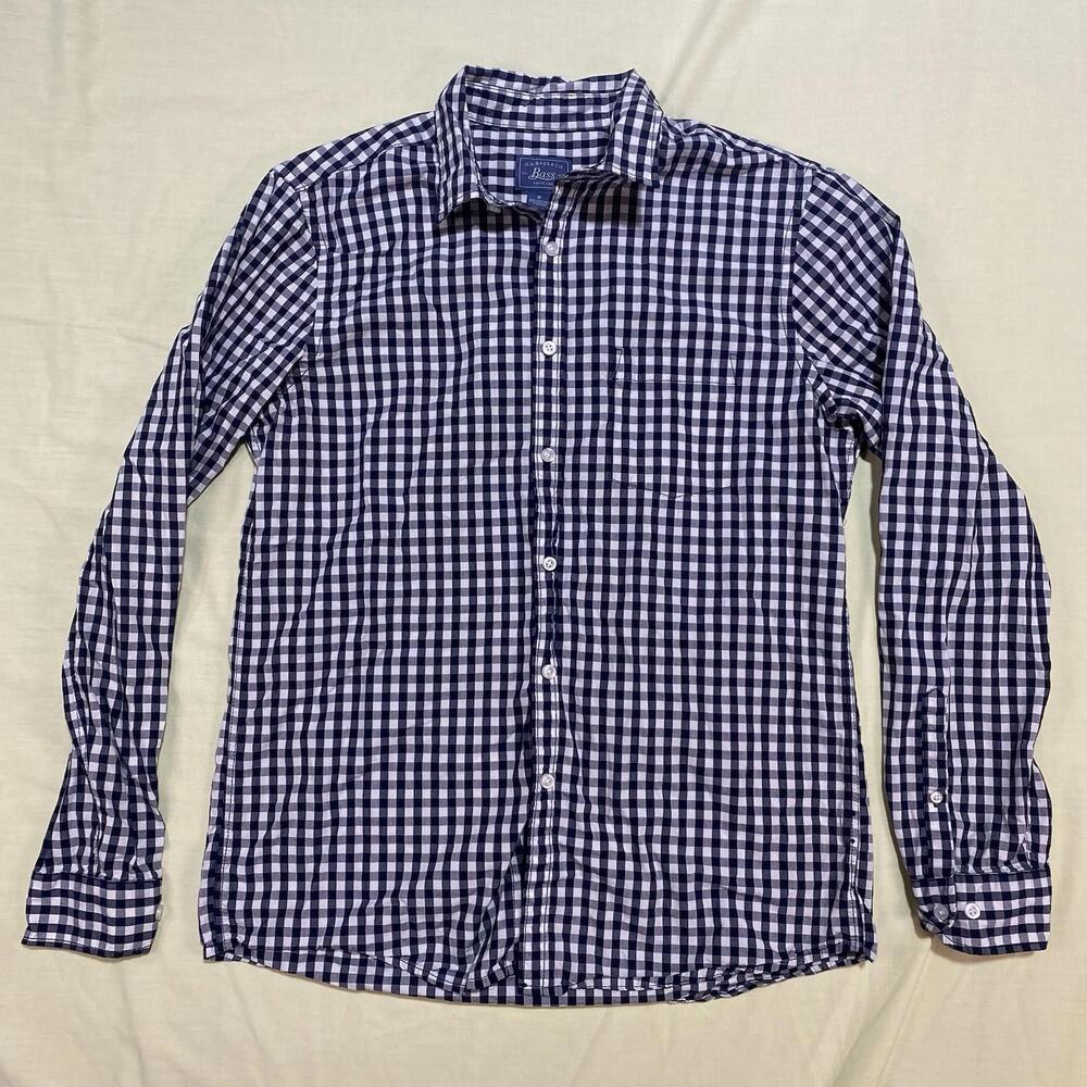GH Bass & Co Men's M Long Sleeve Button Up Shirt Plaid Buffalo Check Black White